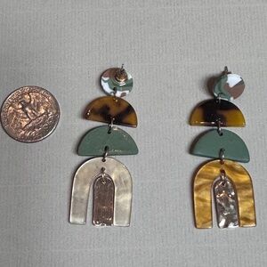 Persimmon Mixed Resin Dangle Artisan Earrings Boho Chic New 3” LE1